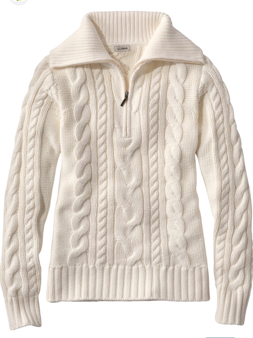 LL Bean Double L Cable Knit Quarter Zip Sweater Size XL Fisherman Cozy Cottage